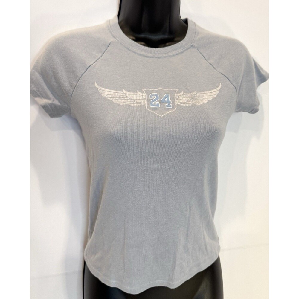 Hollister Women's XS Light Blue Baby Tee Graphic Y2K Fitted Short Sleeve Top